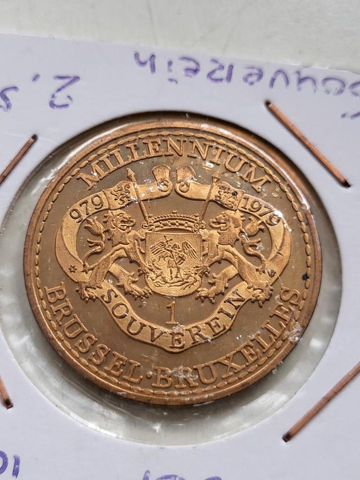 België Millennium Souverein 1000 jaar Brussel 979-1979, Postzegels en Munten, Penningen en Medailles, Brons, Buitenland, Ophalen of Verzenden