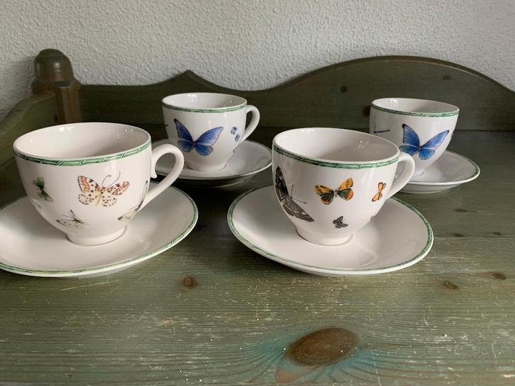 4 x Vlinder kop en schotels van JBS, Huis en Inrichting, Keuken | Servies, Zo goed als nieuw, Kop(pen) en/of Schotel(s), Overige stijlen