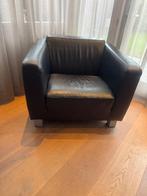 Vierkante zwart leren fauteuil van Montel, Huis en Inrichting, Fauteuils, Ophalen, Gebruikt, 75 tot 100 cm, Modern