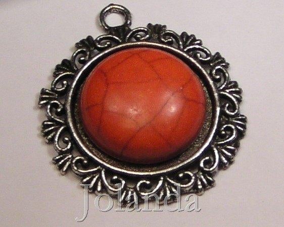 1035 Rozen Rode Howliet Steen in Tibetaanse Metalen Hanger, Ophalen of Verzenden, Nieuw, Hanger