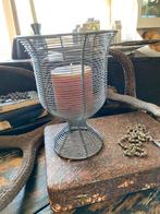 Vintage ijzeren draad kandelaar, incl kaars, Ophalen of Verzenden, Gebruikt, Metaal, Minder dan 25 cm