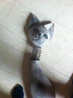 Grote houten poes grijs L 105 cm Br 20 cm, Verzamelen, Beelden en Beeldjes, Ophalen of Verzenden, Zo goed als nieuw, Dier