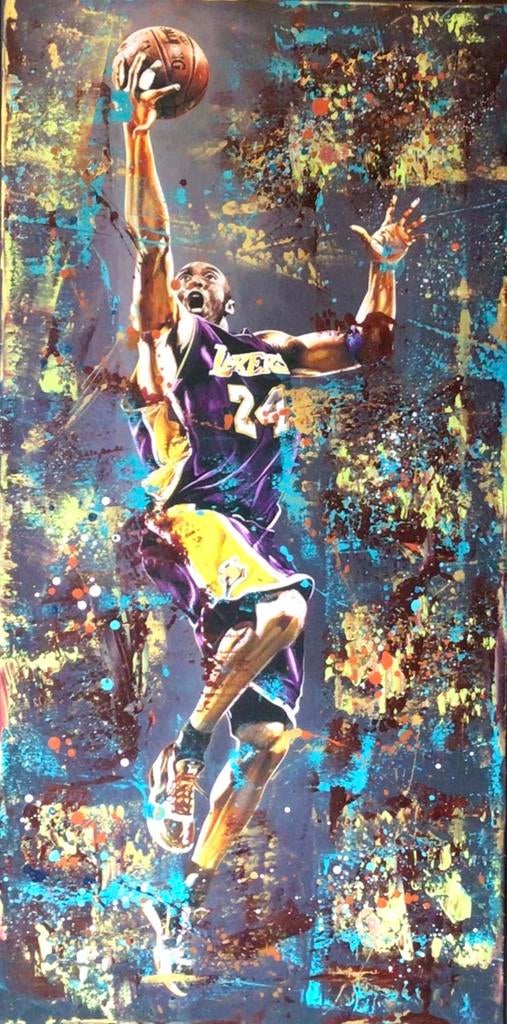 Kobe Bryant- Mixed Media - Katoenen canvasdoek-120x60cm, Sport en Fitness, Basketbal, Ophalen of Verzenden, Nieuw, Ring, Bord of Paal