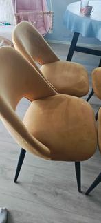 Set van 4 Velvet Eetkamerstoelen - Okergeel / Goud, Overige kleuren, Ophalen of Verzenden, Zo goed als nieuw, Modern, Industrieel, Scandinavisch