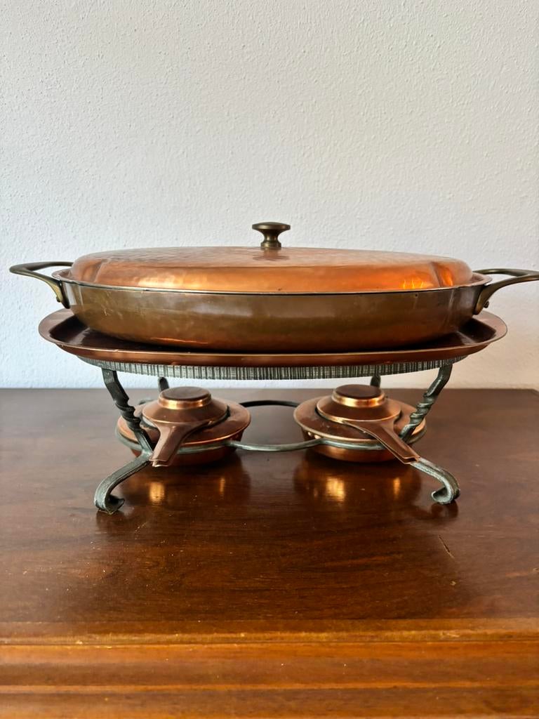 Koperen pan met rechaud, Antiek en Kunst, Ophalen