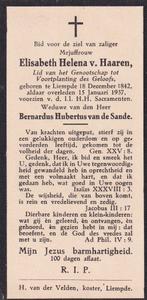 Haaren Elisabeth 1842 Liempde 1937, Ophalen, Bidprentje