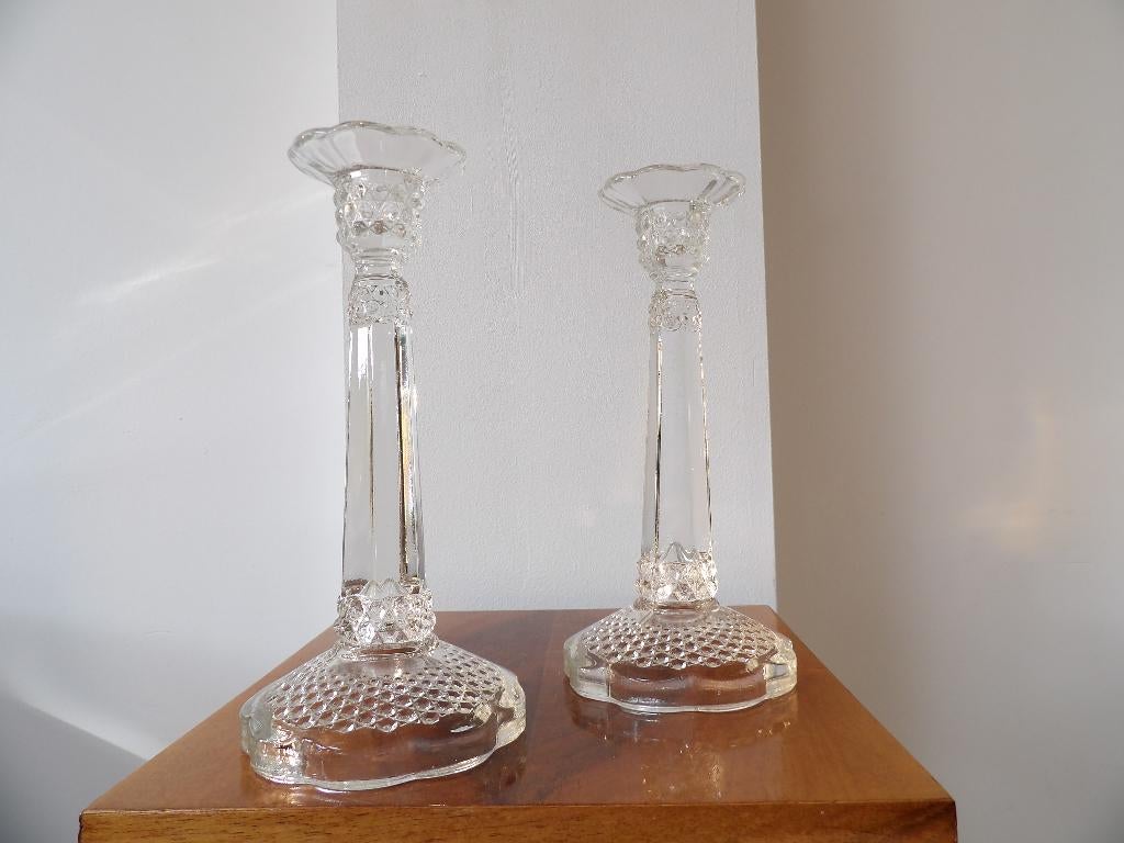 Art Deco Hoge Kandelaars Brockowitz, Ophalen of Verzenden, Glas