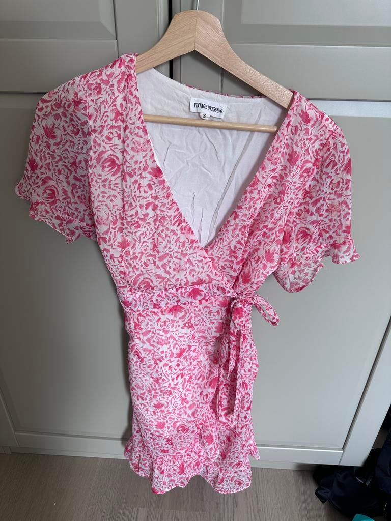 Vintage Dressing Jurkje Roze Maat S met Witte Onderjurk, Kleding | Dames, Jurken, Gedragen, Maat 36 (S), Roze, Ophalen of Verzenden