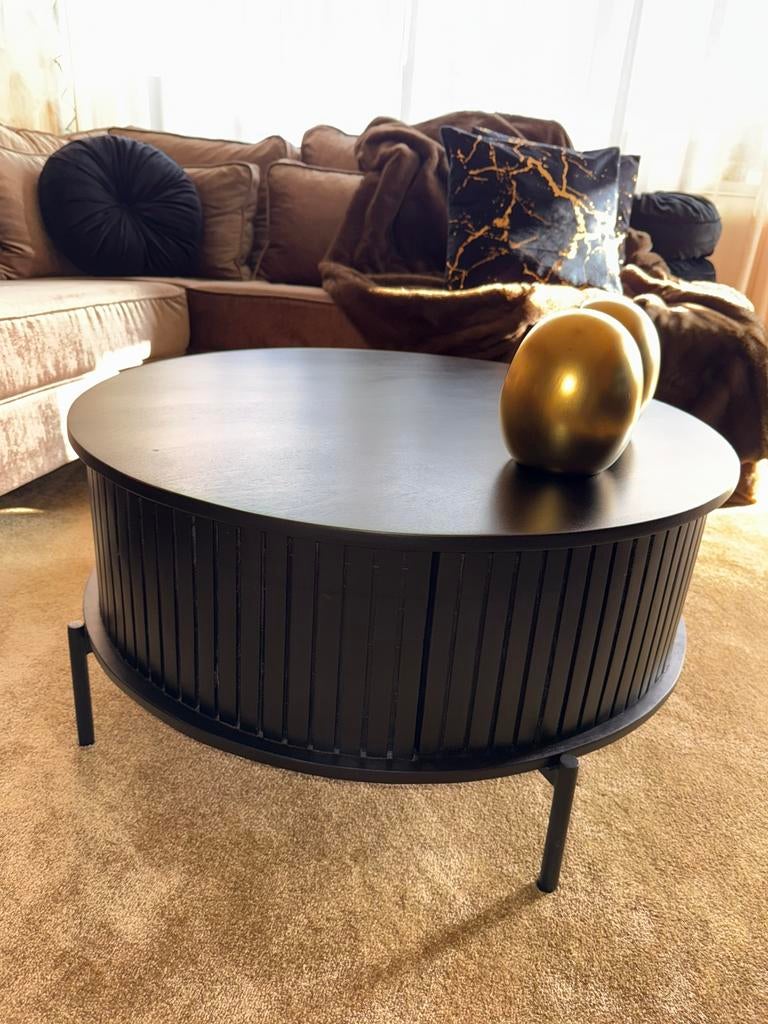 Salontafel zwart 80 cm, Huis en Inrichting, Tafels | Salontafels, 50 tot 100 cm, Rond, Ophalen of Verzenden, Zo goed als nieuw