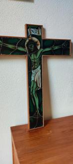 Kruisbeeld Antoon beks achter glas schildering glas in lood, Ophalen of Verzenden, Zo goed als nieuw