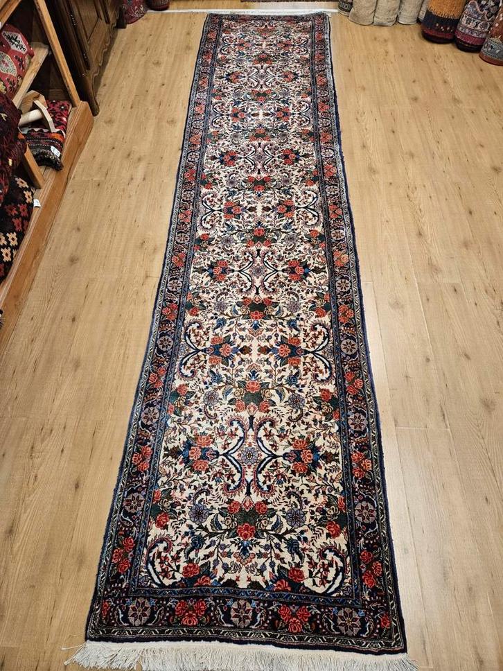 Vintage handgeknoopt perzisch tapijt loper bidjar 413x94, Huis en Inrichting, Stoffering | Tapijten en Kleden, Gebruikt, 50 tot 100 cm
