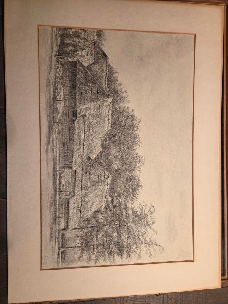 Mooie tekening van boerderijen, Antiek en Kunst, Ophalen of Verzenden