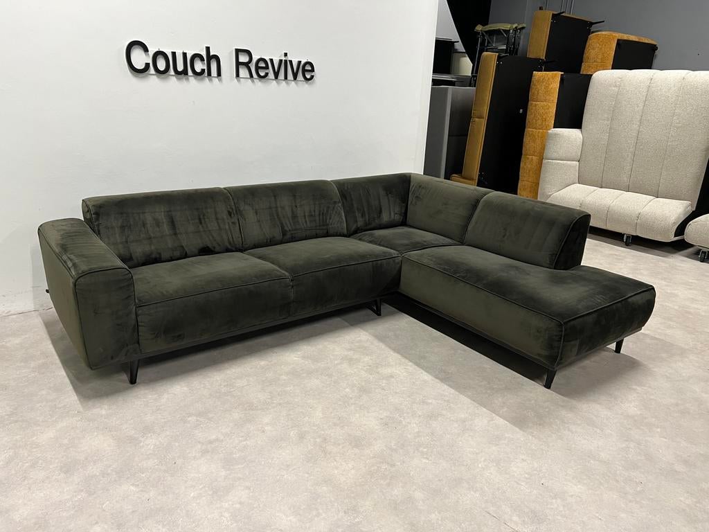 GRATIS LEVERING velvet groene Hoekbank 275x210 REFURBISHED, Huis en Inrichting, Banken | Bankstellen, Verzenden, Zo goed als nieuw