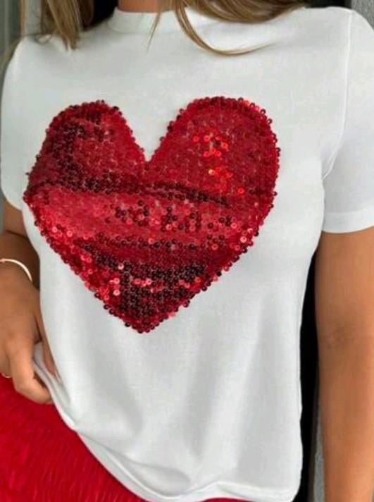 Wit shirt met rood pailletten hart K3 Originals, Maat 38/40 (M), Wit, Ophalen of Verzenden, Korte mouw