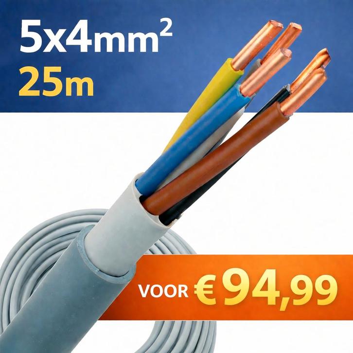 YMvK 5x4mm²  per rol van 25 meter, Doe-het-zelf en Verbouw, Elektra en Kabels, Nieuw, Kabel of Snoer, Ophalen of Verzenden