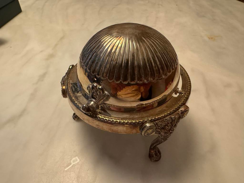 Verzilverde kaviaarschaal F.B. Rogers met tijgerpoten, Antiek en Kunst, Ophalen of Verzenden