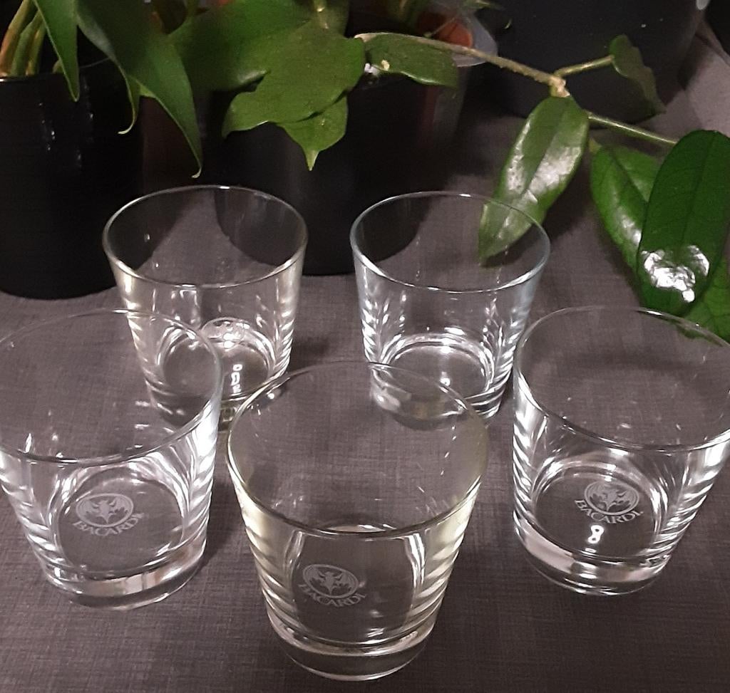 BACARDI glazen 5 stuks (#10), Ophalen of Verzenden, Zo goed als nieuw, Borrel- of Shotglas