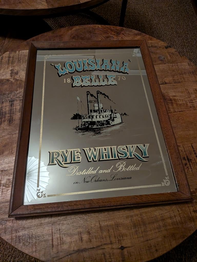 Louisiana belle rye whisky vintage spiegel, Antiek en Kunst, Antiek | Spiegels, Ophalen, Rechthoekig, Minder dan 50 cm