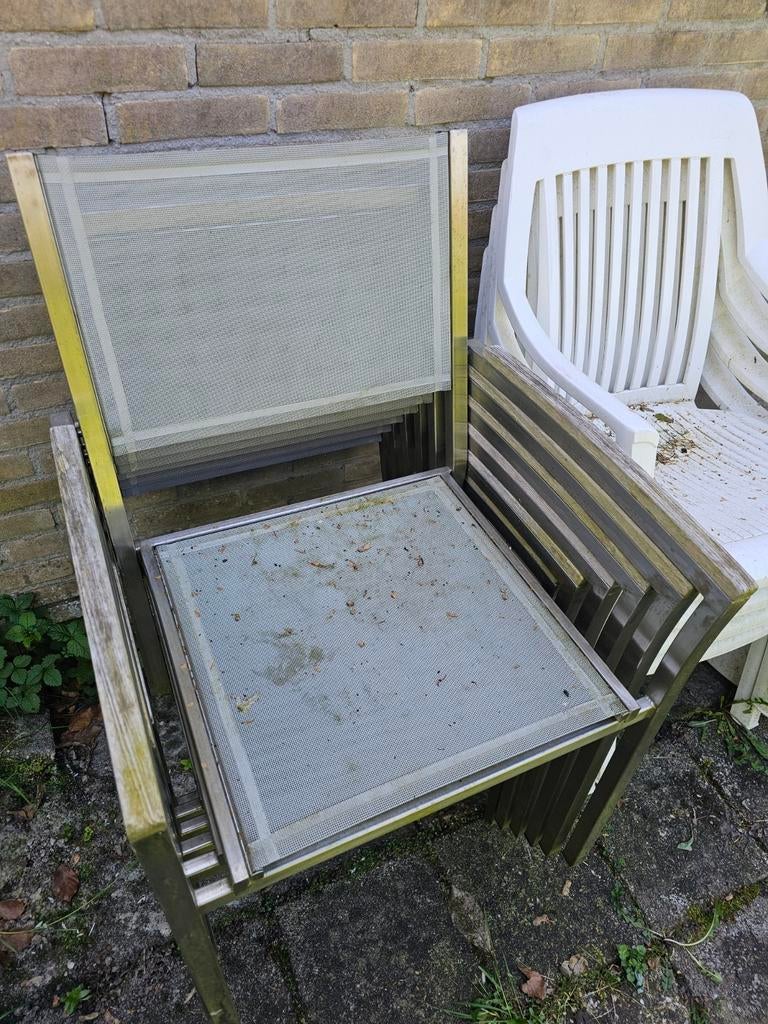 Rvs tuinstoelen 6 stuks, Tuin en Terras, Ophalen, Zo goed als nieuw, Rvs