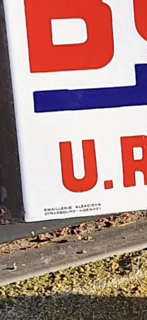 Vintage dubbelzijdig emaille reclamebord van Butagaz., Reclamebord, Gebruikt, ., Ophalen of Verzenden