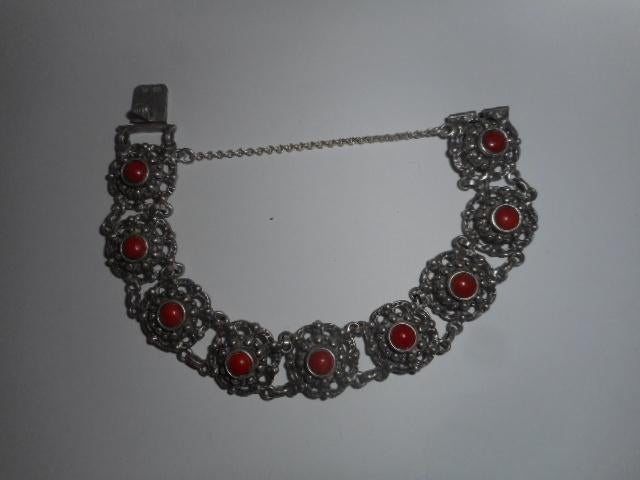 Zilver en Bloedkoral armband, Sieraden, Tassen en Uiterlijk, Armbanden, Ophalen of Verzenden, Zo goed als nieuw, Met edelsteen