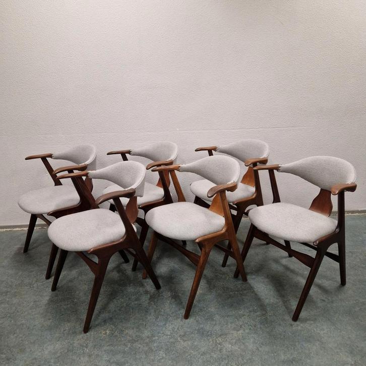 6 koehoorn stoelen nieuw bekleed Louis van Teeffelen, Huis en Inrichting, Stoelen, Zo goed als nieuw, Vijf, Zes of meer stoelen