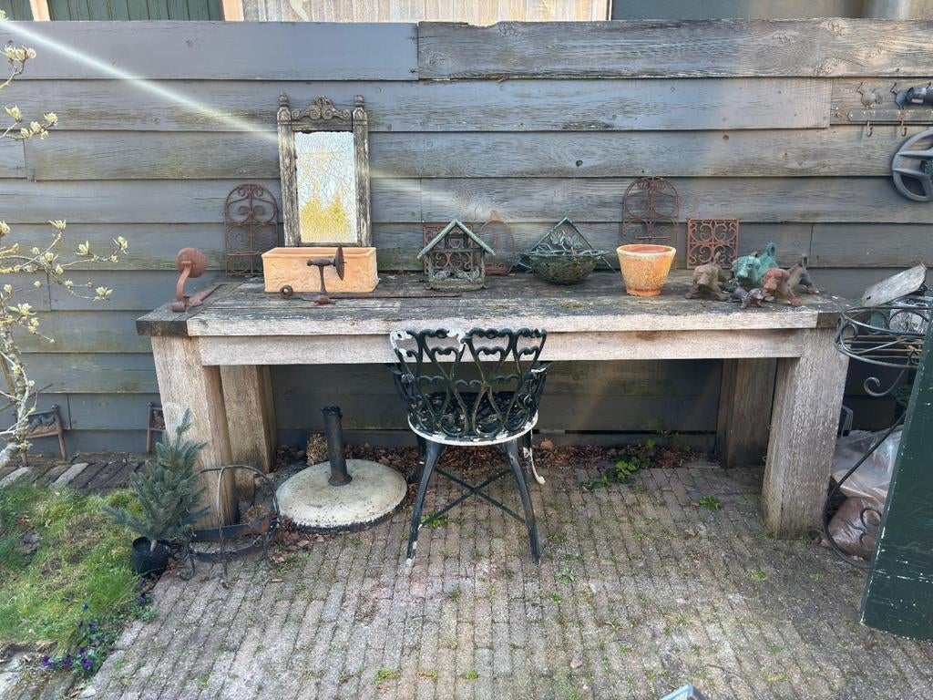 Dikke houten tuintafel 220x70x79, Tuin en Terras, Tuintafels, Ophalen, Gebruikt, Rechthoekig, Hout