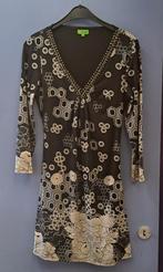 K-Design jurk zwart beige/grijs patroon + kralen XS nr 42488, Kleding | Dames, K-design, ., Zwart, Ophalen of Verzenden