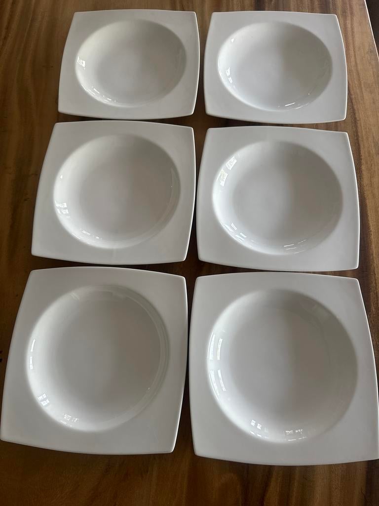 6 diepe witte borden, Ophalen, Zo goed als nieuw, Effen, Bord(en)