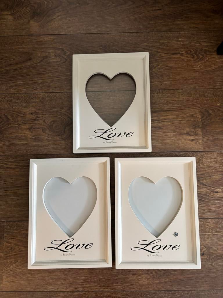 Rivièra Maison fotolijstjes Hart vorm wit (3 stuks), Ophalen of Verzenden, Zo goed als nieuw, Hout, Minder dan 50 cm