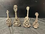 4 Zilveren Miniatuur Ajour Gegoten Snaarinstrumenten, Antiek en Kunst, Ophalen of Verzenden, Zilver