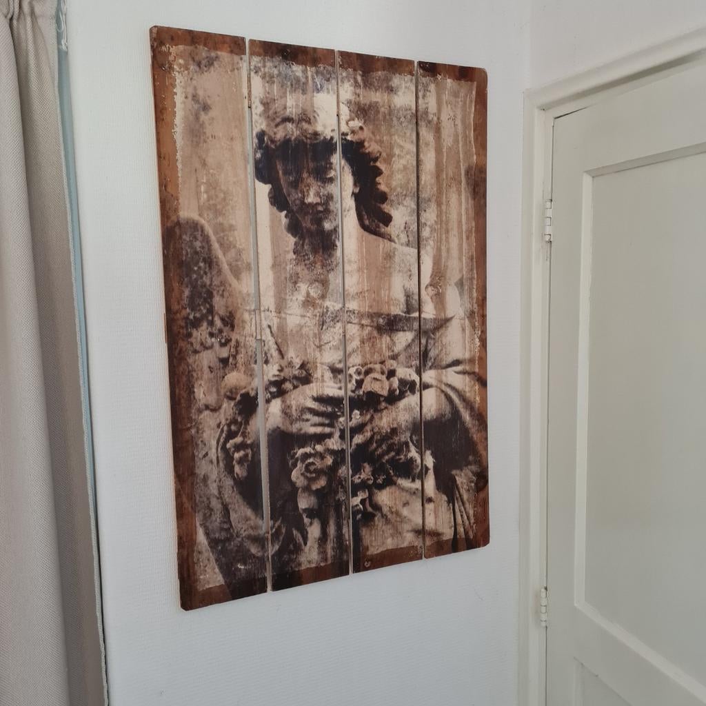 Kunst! Houten paneel met afbeelding engel., Ophalen