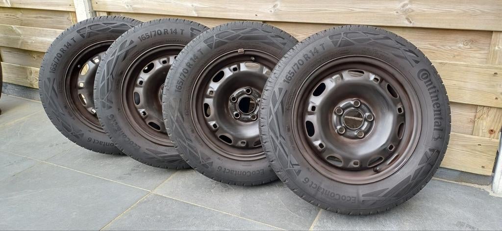 4x Continental EcoContact-6 zomerbanden op stalen velg, Auto-onderdelen, Ophalen of Verzenden, 14 inch, 165 mm, Zomerbanden