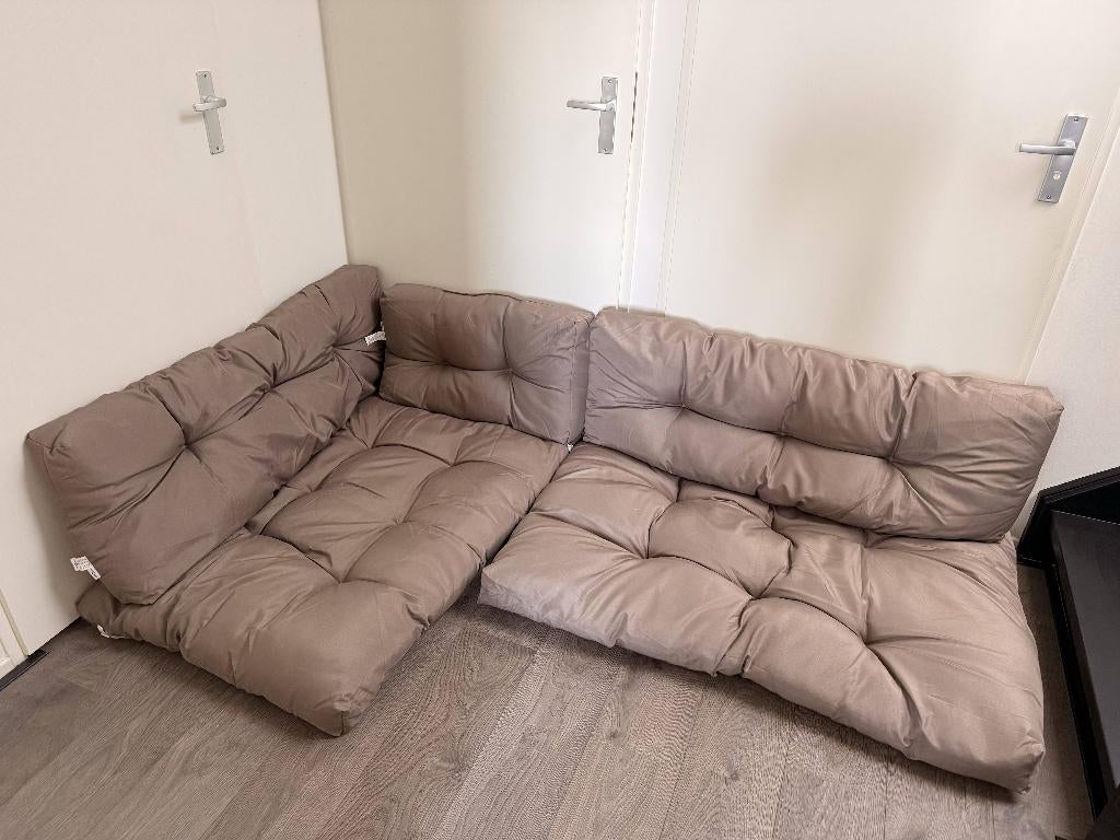 kussen set voor boot of tuin bank, Ophalen, Zo goed als nieuw, Beige, Vierkant