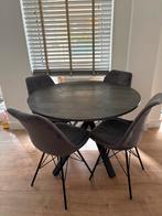 Moderne ronde eettafel met 4 stoelen, 100 tot 150 cm, Rond, Ophalen of Verzenden, Zo goed als nieuw