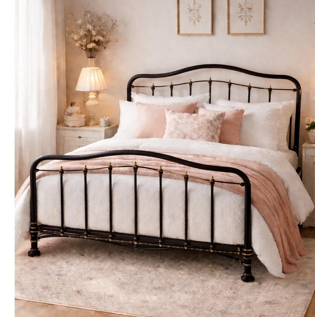 Frans antiek bed met koper, Huis en Inrichting, Slaapkamer | Bedden, Gebruikt, Ophalen of Verzenden, Twijfelaar, 120 cm