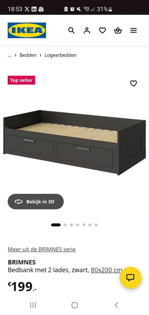 Ikea Brimnes bed uitschuifbaar, inclusief 2 matrassen, Ophalen, Gebruikt, Zwart, Tweepersoons