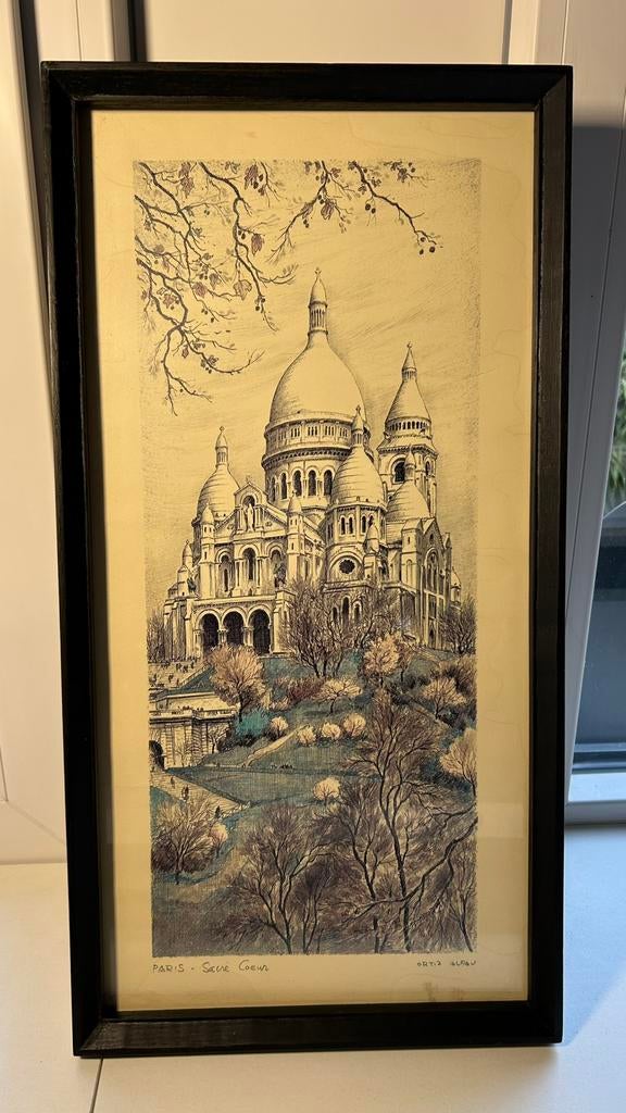 Houten Lijst met Sacre Coeur Paris 53 x 27 cm, Antiek en Kunst, Ophalen