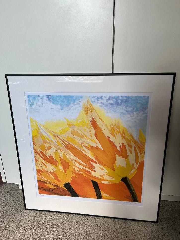 Zeefdruk van Paul Brand : Tulips Yellow / Orange, Antiek en Kunst, Kunst | Litho's en Zeefdrukken, Ophalen