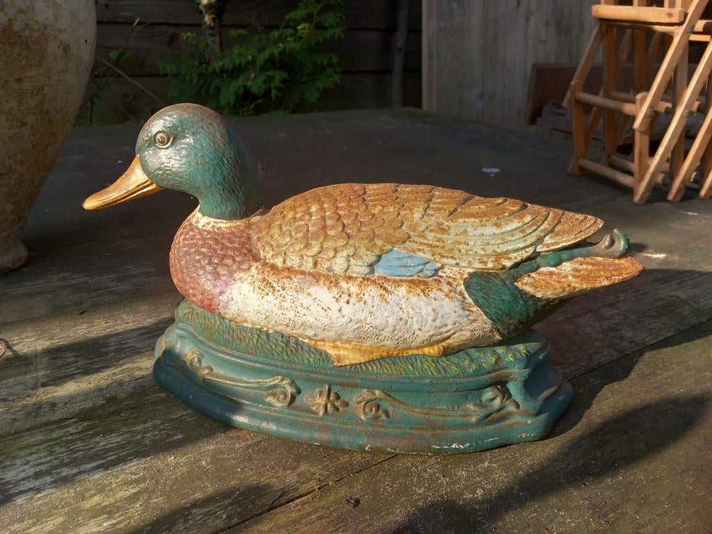 Zwaar Gietijzeren Eend Beeld - Tuindecoratie, deurstopper, Tuin en Terras, Tuinbeelden, Ophalen of Verzenden, Gebruikt, Metaal