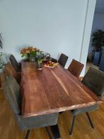 Grote robuuste boomstam eettafel + 6 stoelen, Huis en Inrichting, Tafels | Eettafels, Ophalen, Gebruikt, 100 tot 150 cm, 200 cm of meer