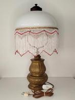 Vintage Franse Boudoirlamp-messing voet/kap melkglas+pegels, 50 tot 75 cm, Ophalen of Verzenden, Zo goed als nieuw, Glas