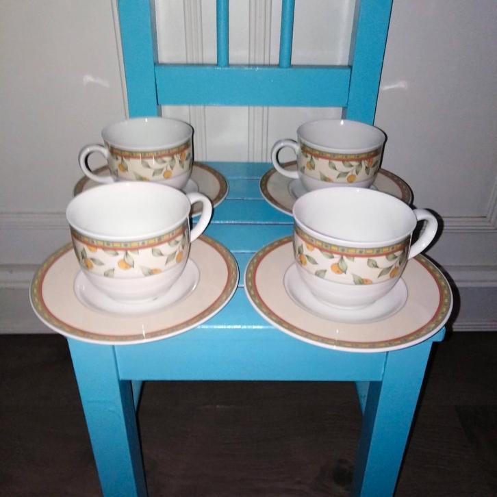 Kop en schotels koffietijd servies set van 4 stuks, Huis en Inrichting, Keuken | Servies, Zo goed als nieuw, Kop(pen) en/of Schotel(s)