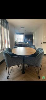 6 nette blauwe velvet eetstoelen - Zo goed als nieuw, Huis en Inrichting, Stoelen, Blauw, Ophalen of Verzenden, Zo goed als nieuw