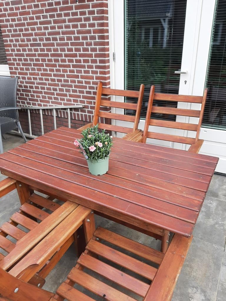 Hardhouten tuinset met tafel (85x150) en 4 stoelen, Ophalen of Verzenden