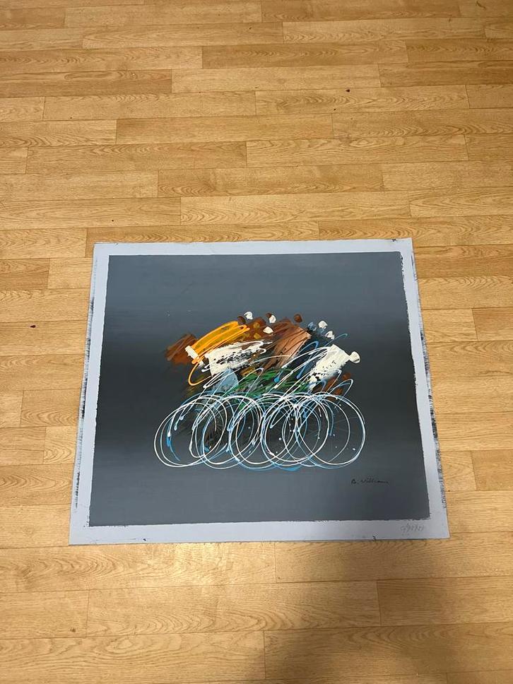 Abstract Schilderij op Doek - B. Williams - Wielrenners, Antiek en Kunst, Kunst | Schilderijen | Abstract, Ophalen of Verzenden