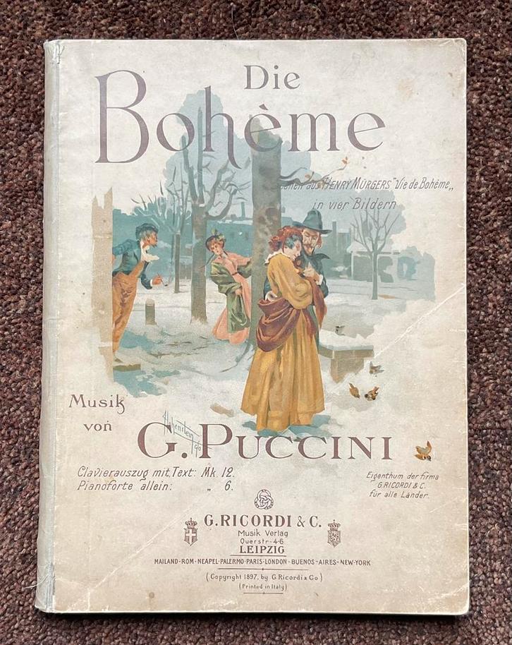 Piano-muziek LA BOHÈME Puccini 1897, Antiek en Kunst, Antiek | Boeken en Bijbels, Ophalen of Verzenden