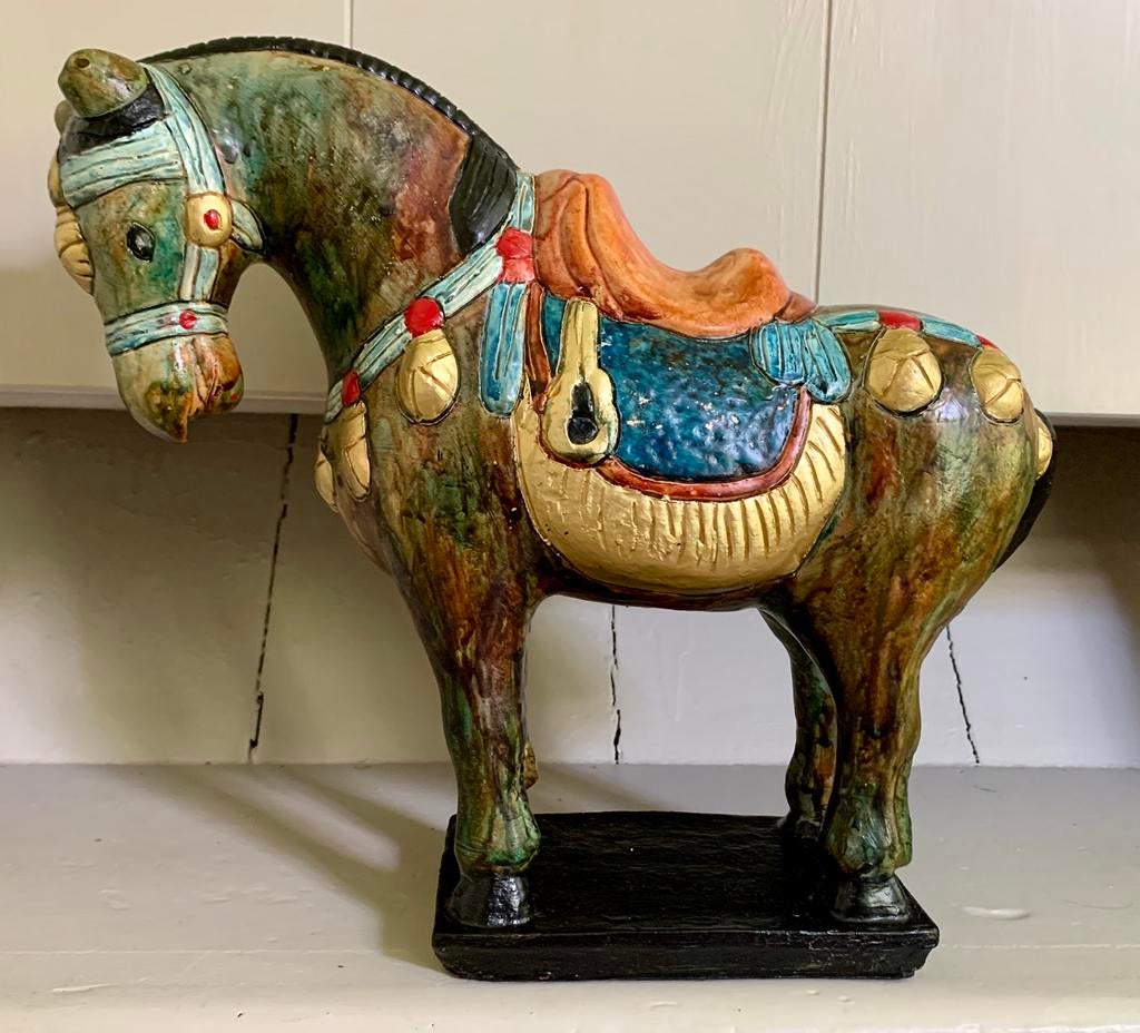 Asian warhorse, keramiek, beeld krijgspaard uit Azië, Ophalen of Verzenden
