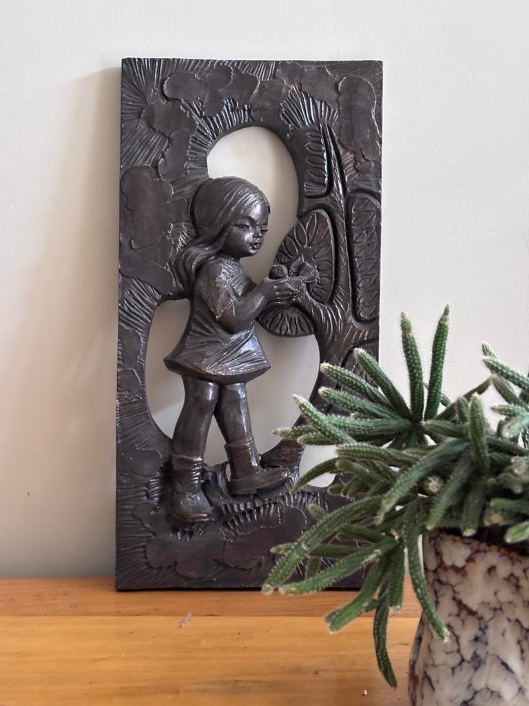 Oud wandpaneel, wandreliëf ASV meisje vogel Arend Spoor, Antiek en Kunst, Antiek | Woonaccessoires, Ophalen of Verzenden