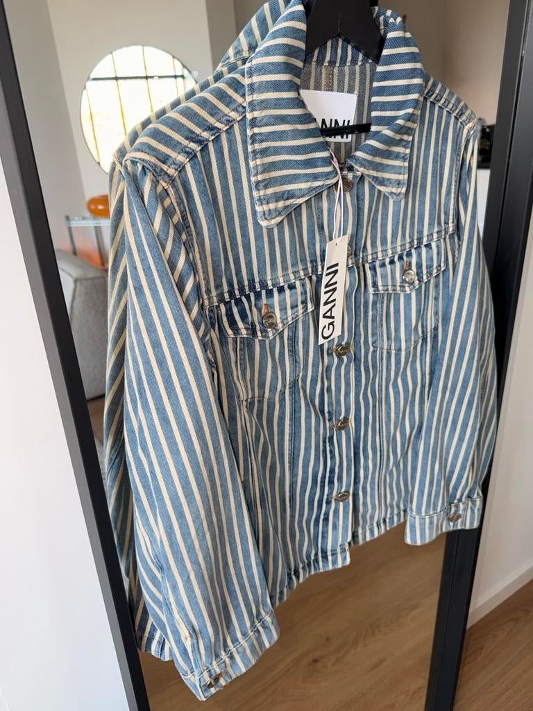 GANNI spijkerjasje gestreept - nieuw - maat 38, Ophalen of Verzenden, Nieuw, Maat 38/40 (M), Blauw